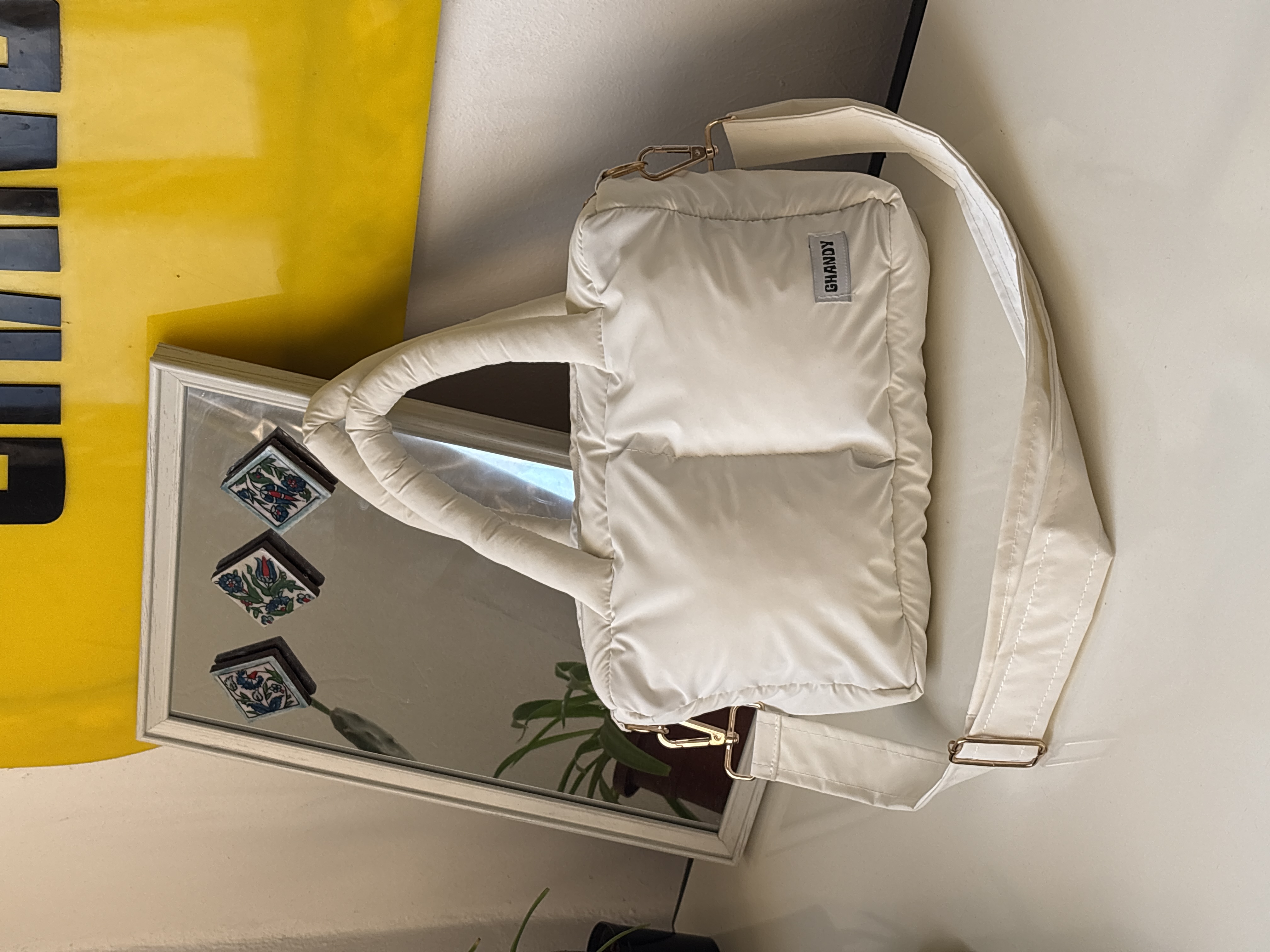 حقيبة مربعات - ابيض