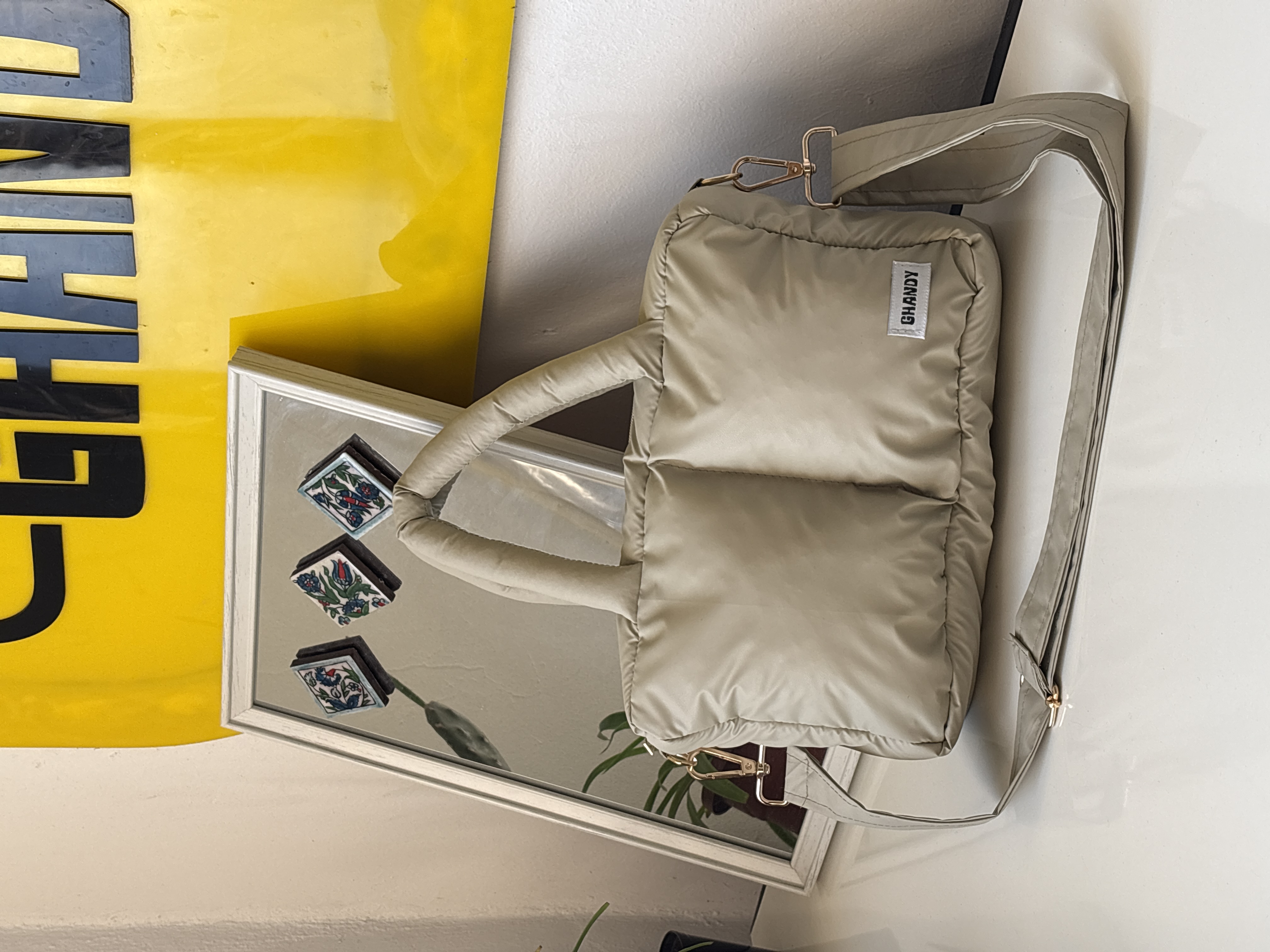 حقيبة مربعات - بيج